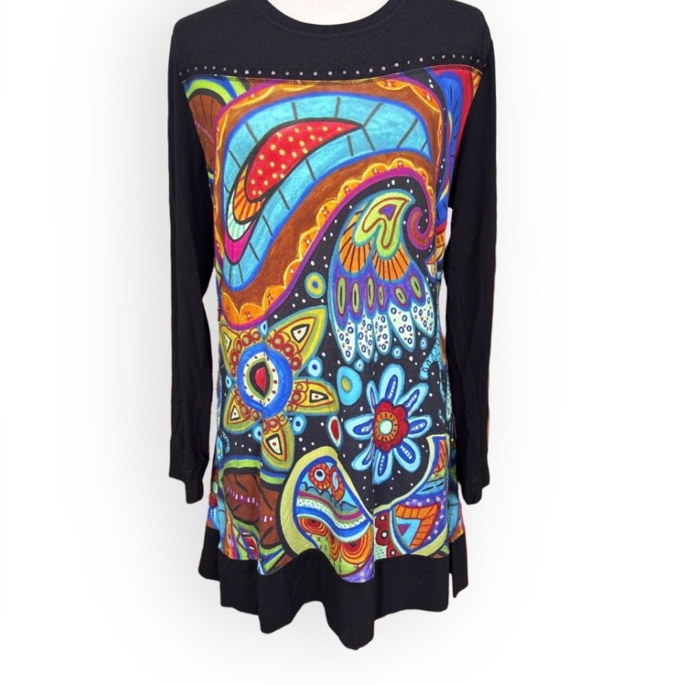 Simply Art by Dolcezza Black Long Sleeve Art to Wear Tunic Size L Contemporary